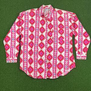 Vintage 90s Side Saddle Pink Aztec Long Sleeve Western Button Up Shirt Sz L